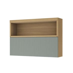 Armário de Cozinha Modulado Marquesa c/ Nicho e 1 Porta Basculante Ripada 120cm Nature/Verde - Nesher