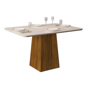 Mesa de Sala Jantar Italia + Tampo Madeirado Vidro 120x90cm Freijó/Off White - DJ Móveis