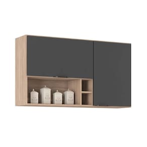 Armário Aéreo Cozinha Modulado Firenze Nicho 2 Portas 120cm Avena/Grafito - Demóbile