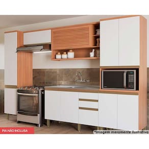 Cozinha Modulada Telasul Thela Macadâmia Thela Macadâmia 5 Peças (2Aéreos+1Balcão+2Paneleiros) CZC22 Freijo/Branco-Telasul