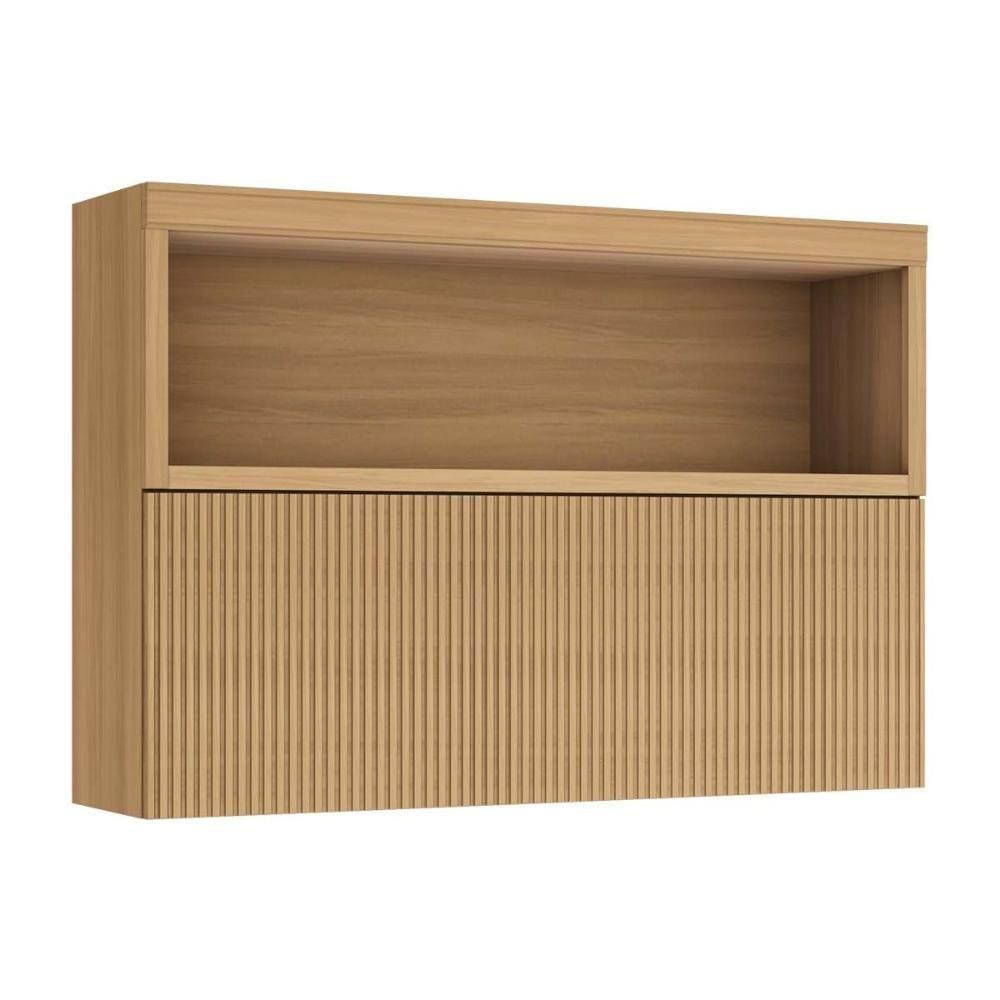 Armário Aéreo p/ Cozinha Marquesa c/ Nicho e 1 Porta Basculante Ripada 120cm Nature - Nesher