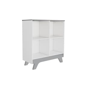 Estante de Livros Retrô 2869 c/4 Nichos Branco Brilho/Cinza - Peroba