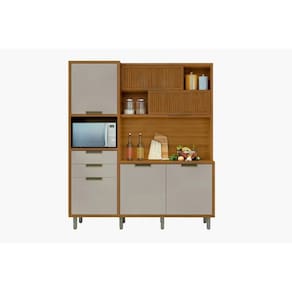 Cozinha Completa Loft Imperatriz 3Nichos Microondas c/6Portas e 2Gavetas Ripado 183x212cm Freijo/Off White - Nesher