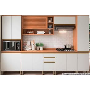 Kit Cozinha Completa 6 Peças Thela Macadâmia (2Aéreos+2Balcões+1Paneleiro) CZC26 Freijo/Branco - Telasul