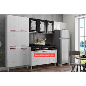 Cozinha Modulada Telasul Mirage New 3 Peças (2 Armários + 1 Paneleiro) CPT114 Branco/Preto