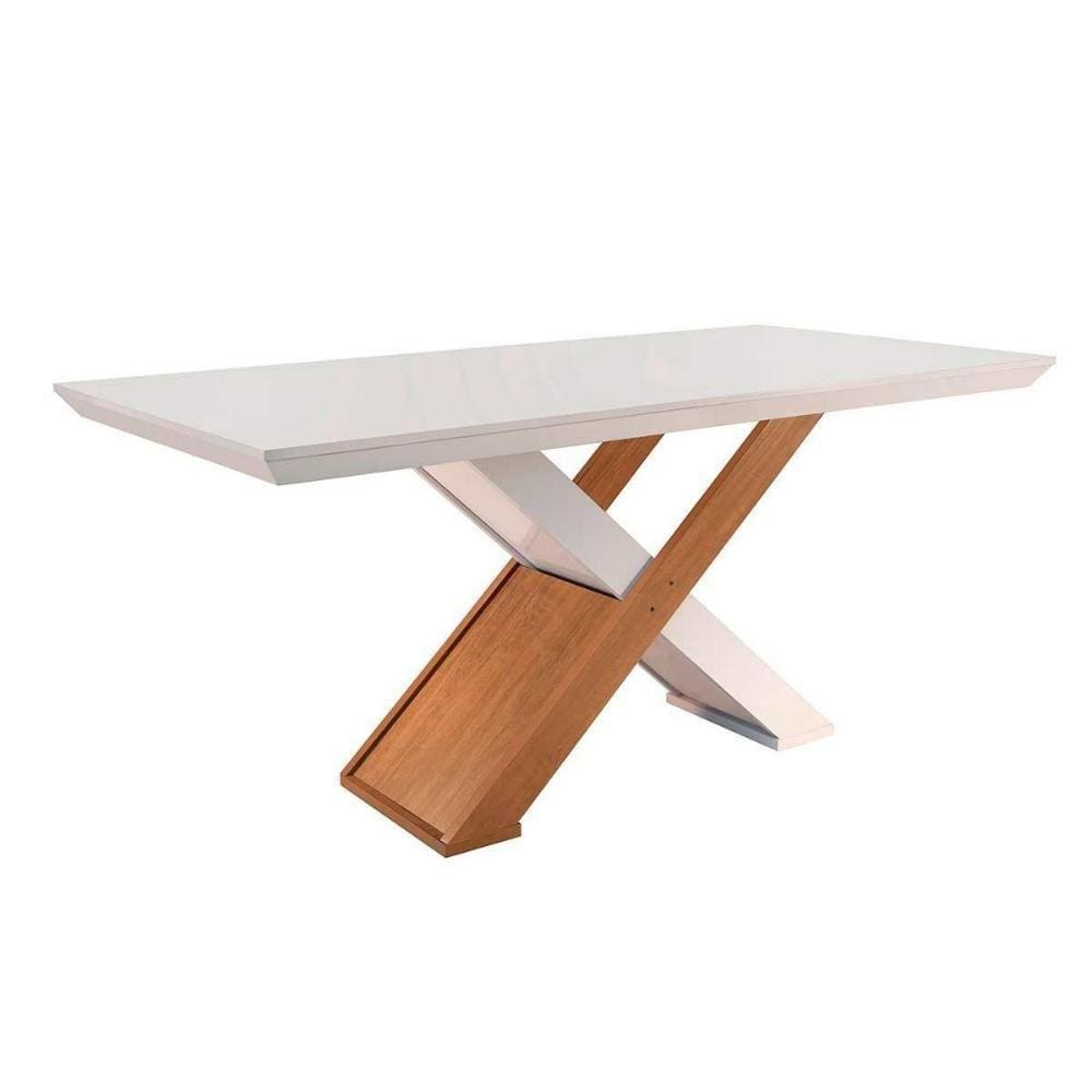Mesa de Sala Jantar Imperatriz + Tampo Madeirado Reto 180x90cm Imbuia/Off White - Rufato