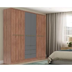 Guarda Roupa Casal 6 Portas e 3 Gavetas Troy 1151 Freijo c/ Cinza Titanio - Carraro