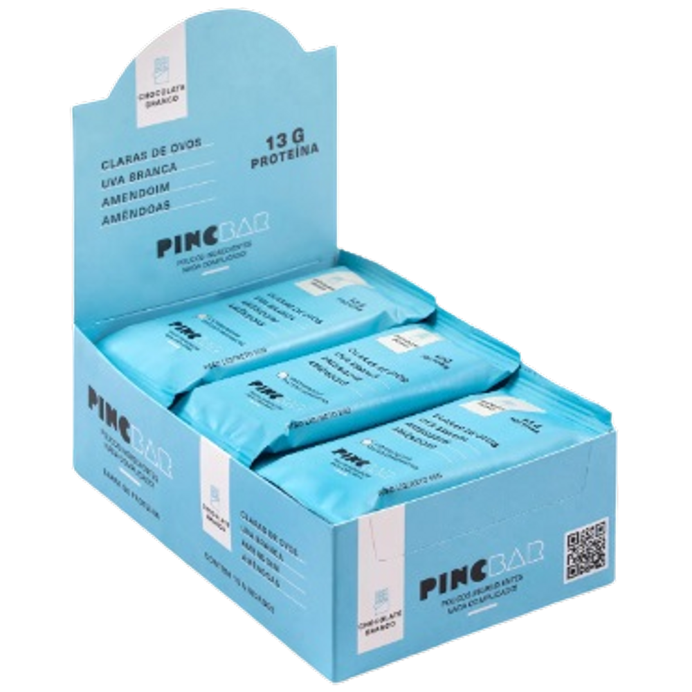 Barra de Proteína Chocolate Branco Sem Açúcar 50g Pincbar 12 Unidades