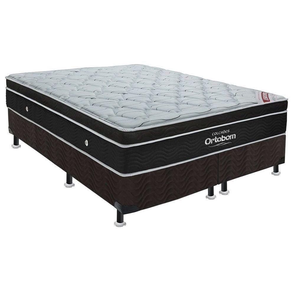 Cama Box King: Colchão Molas Ensacadas Ortobom SuperPocket Elegant + Base CRC Suede Black(193x203)