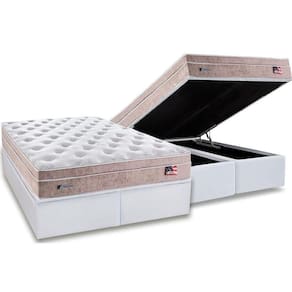Cama Box Baú Queen: Colchão Molas MasterPocket Ensacadas Plumatex Miami + Base CRC Courano White(158x198)