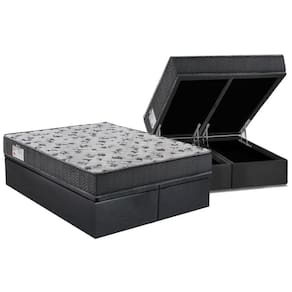 Cama Box Baú Queen: Colchão Ortopédico Ortobom D33 / EP ISO 100 Ultra Firme + Base CRC Suede Gray(158x198)