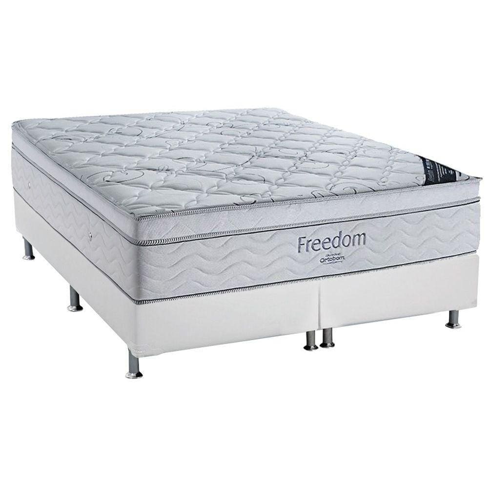 Cama Box King: Colchão Molas SuperPocket Ensacadas Ortobom Freedom + Base CRC Courano Branco(186x198)