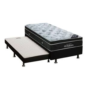 Cama Box c/Auxiliar Solteiro: Colchão Ortobom Nanolastic Exclusive + Base CRC Courano Black(88x188)