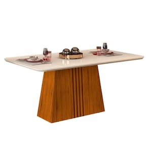 Mesa de Sala Jantar Italia + Tampo Madeirado Vidro 170x90cm Freijó/Off White - DJ Móveis