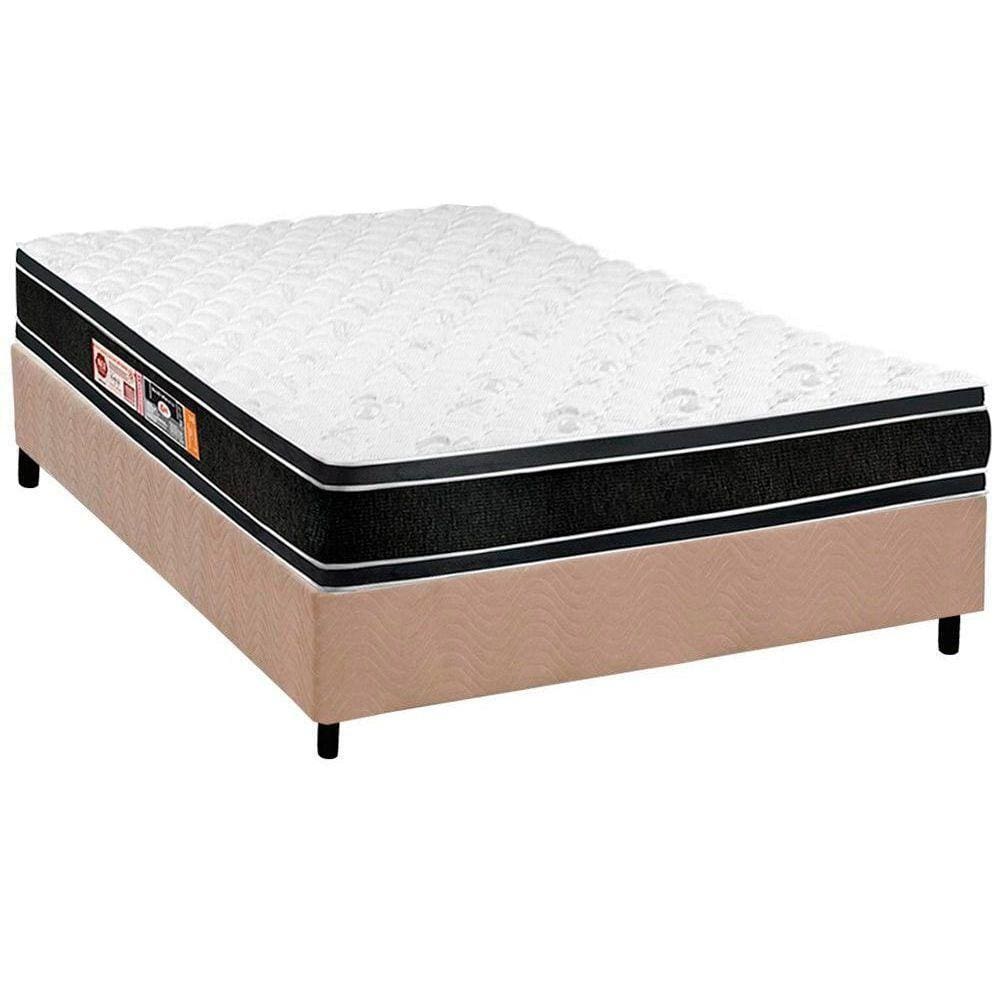 Cama Box Casal: Colchão Espuma Castor D33 Black e White + Base CRC Suede Clean(138x188)