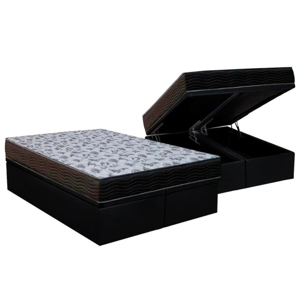 Cama Box Baú Queen: Colchão Ortopédico Ortobom D33 / EP ISO 100 Ultra Firme + Base CRC Courano Black(158x198)