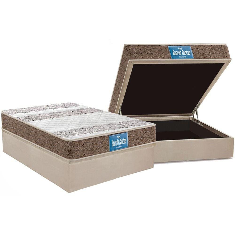 Cama Box Baú Casal: Colchão Espuma Probel D33 / EP Guarda Costas PróIntense Plus Double Face + Base CRC Suede Clean(138x188)