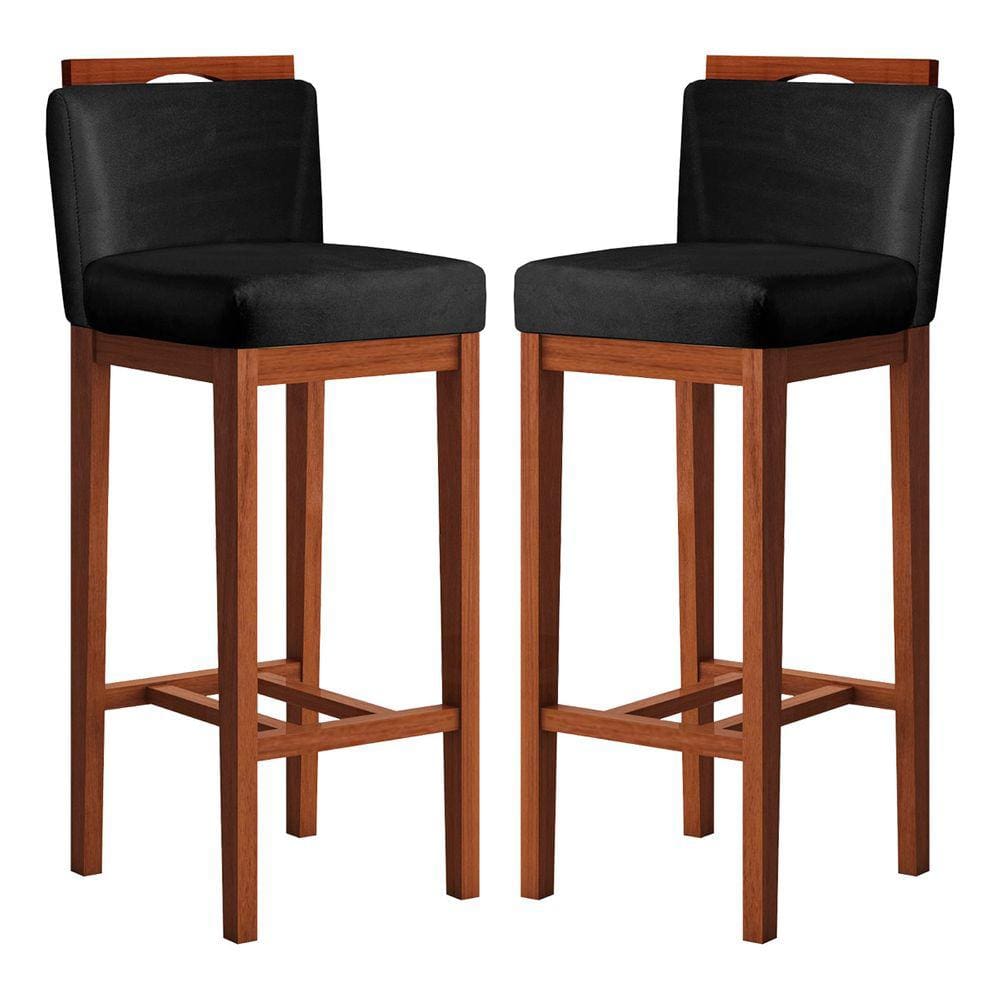 Kit 2 Banquetas Média Estofadas com Encosto 38x92 Cm Líbia Madeira Maciça Suede CCS