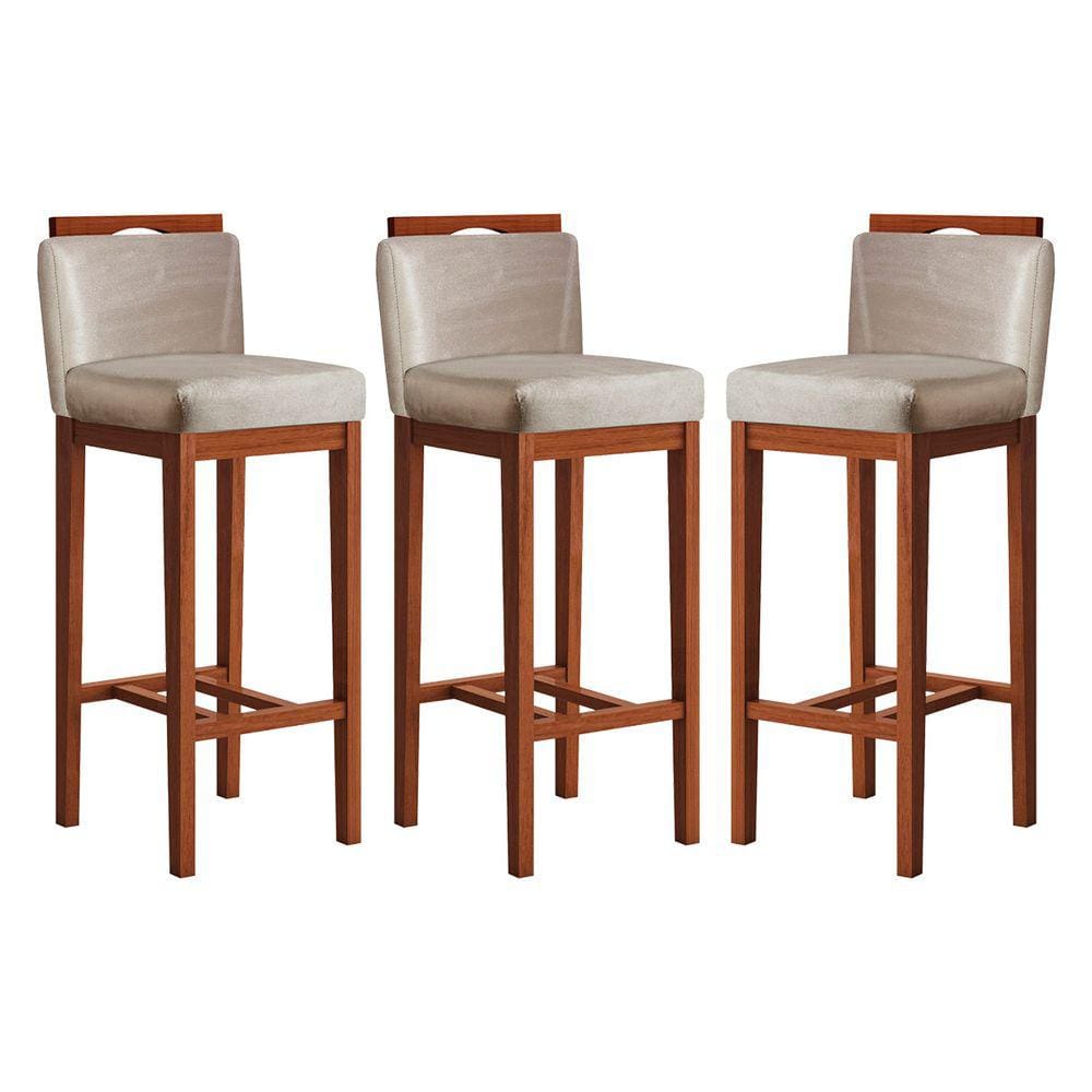 Kit 3 Banquetas Média para Cozinha 38x92 Cm Líbia Madeira Maciça Suede CCS