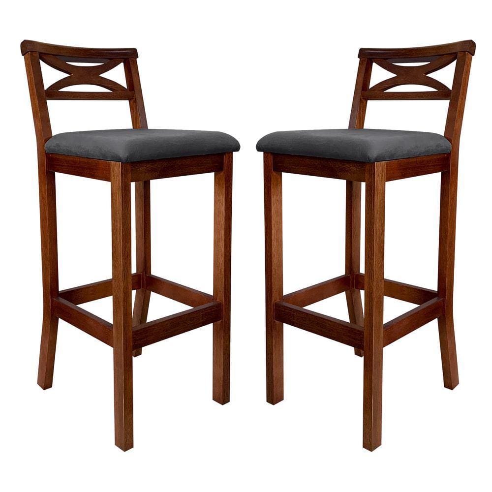 Kit 2 Banquetas Média Estofada para Bancada Madri Madeira Castanho Suede CCS