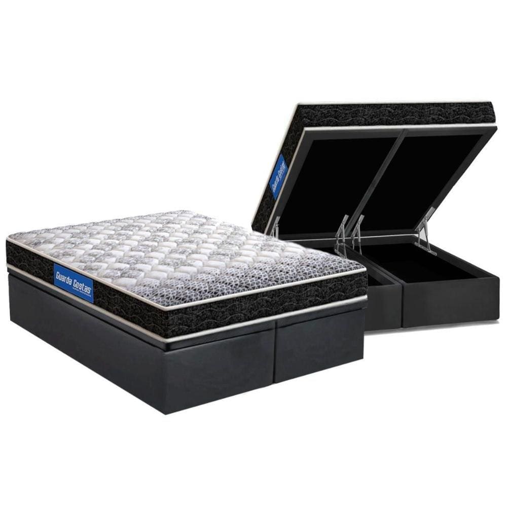 Cama Box Baú Queen: Colchão Espuma Probel D23 Guarda Costas Super Resistente + Base CRC Suede Gray(158x198)