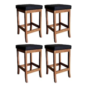 Kit 4 Banquetas Média Estofada para Blcão Barcelona Madeira Castanho Suede CCS