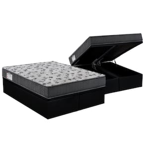 Cama Box Baú Queen: Colchão Ortopédico Ortobom D33 / EP ISO 100 Ultra Firme + Base CRC Suede Black(158x198)
