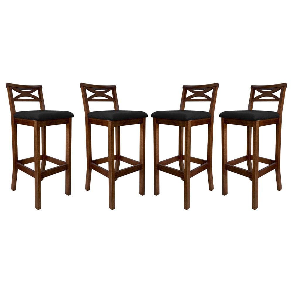 Kit 4 Banquetas Média Estofada para Bancada Madri Madeira Castanho Suede CCS