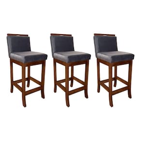 Kit 3 Banquetas Média para Cozinha Turim Madeira Castanho Suede CCS