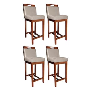 Kit 4 Banquetas Média Estofada com Encosto Veneza 94 Cm Madeira Castanho Suede CCS