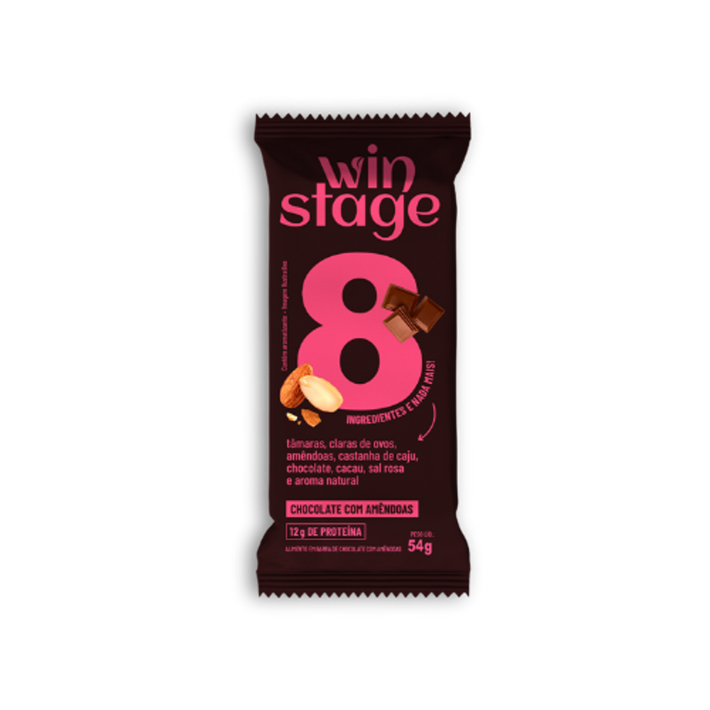 Barra de Proteína Chocolate com Amêndoas Sem Açúcar WinStage 54g