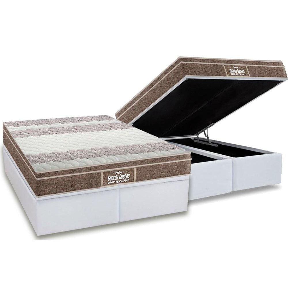 Cama Box Baú Queen: Colchão Ortopédico Probel D33 / EP Guarda Costas PróIntense Plus + Base CRC Courano White(158x198)