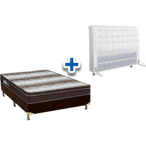 Cama Box Queen CRC + Colchão Ortopédico Light Ortobom + Cabeceira Dama Courano Branco
