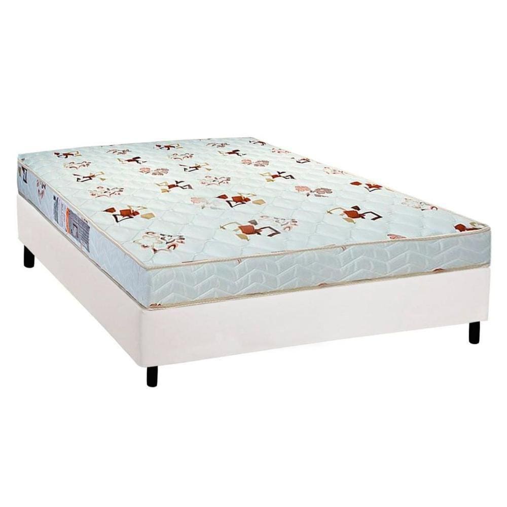 Cama Box Casal: Colchão Espuma Luckspuma Roland Garros Pro + Base CRC Courano White(138x188)