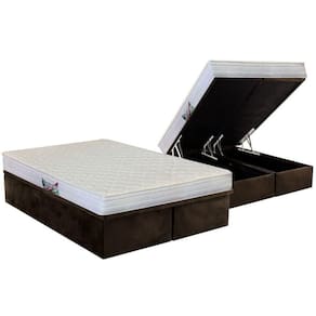 Cama Box Baú Queen: Colchão Espuma Herval D28 / AG65 Frontier + Base CRC Suede Brown(158x198)