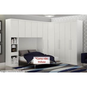 Quarto Casal Modulado Rizon 5 Peças (1 Armário Ponte + 1 Closet + 2 Guarda Roupas + 1 Complemento) QCM03 Branco - Novo Horizonte