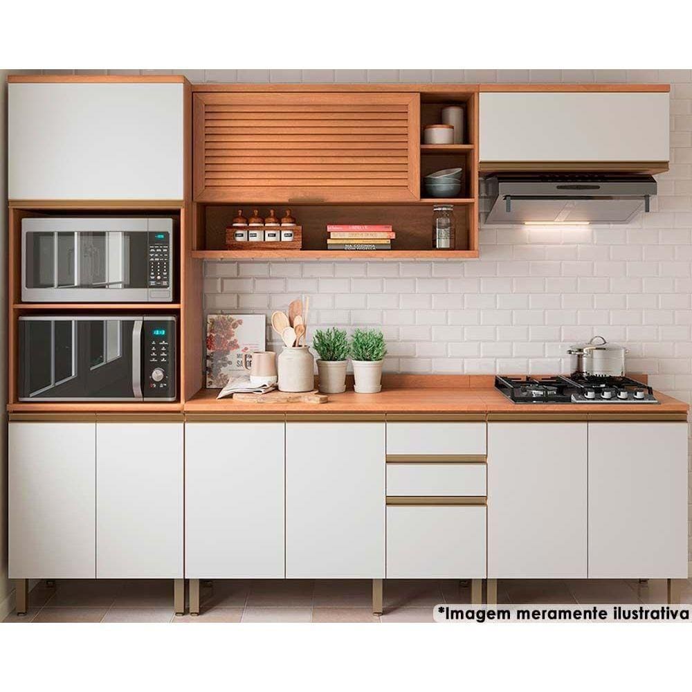 Cozinha Modulada Telasul Thela Macadâmia Thela Macadâmia 5 Peças (2Aéreos+2Balcões+1Paneleiro) CZC23 Freijo/Branco-Telasul