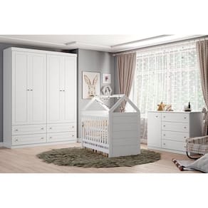 Quarto Infantil Completo Americano 3 Peças (1 Guarda Roupa + 1 Berço + 1 Cômoda) QI01 Branco - Henn