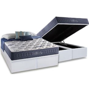 Cama Box Baú King: Colchão Molas Ensacadas Anjos MasterPocket Bluse Sea + Base CRC Courano White(193x203)