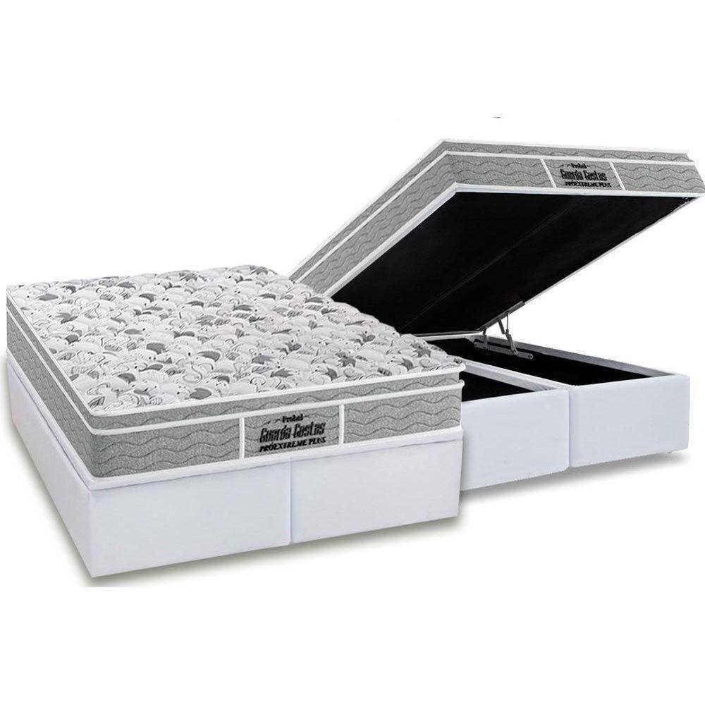 Cama Box Baú Queen: Colchão Espuma D45 Probel / EP Guarda Costas PróExtreme Plus + Base CRC Courano White(158x198)