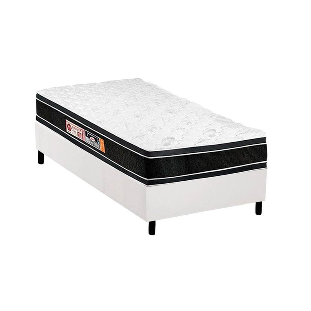 Cama Box Solteiro: Colchão Espuma Castor D33 Black e White Double Face + Base CRC Courano White(88x188)