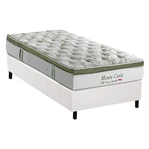 Cama Box Solteiro: Colchão Molas Ensacadas Herval MasterPocket Monte Carlo HR Visco + Base CRC Courano Branco(88x188)