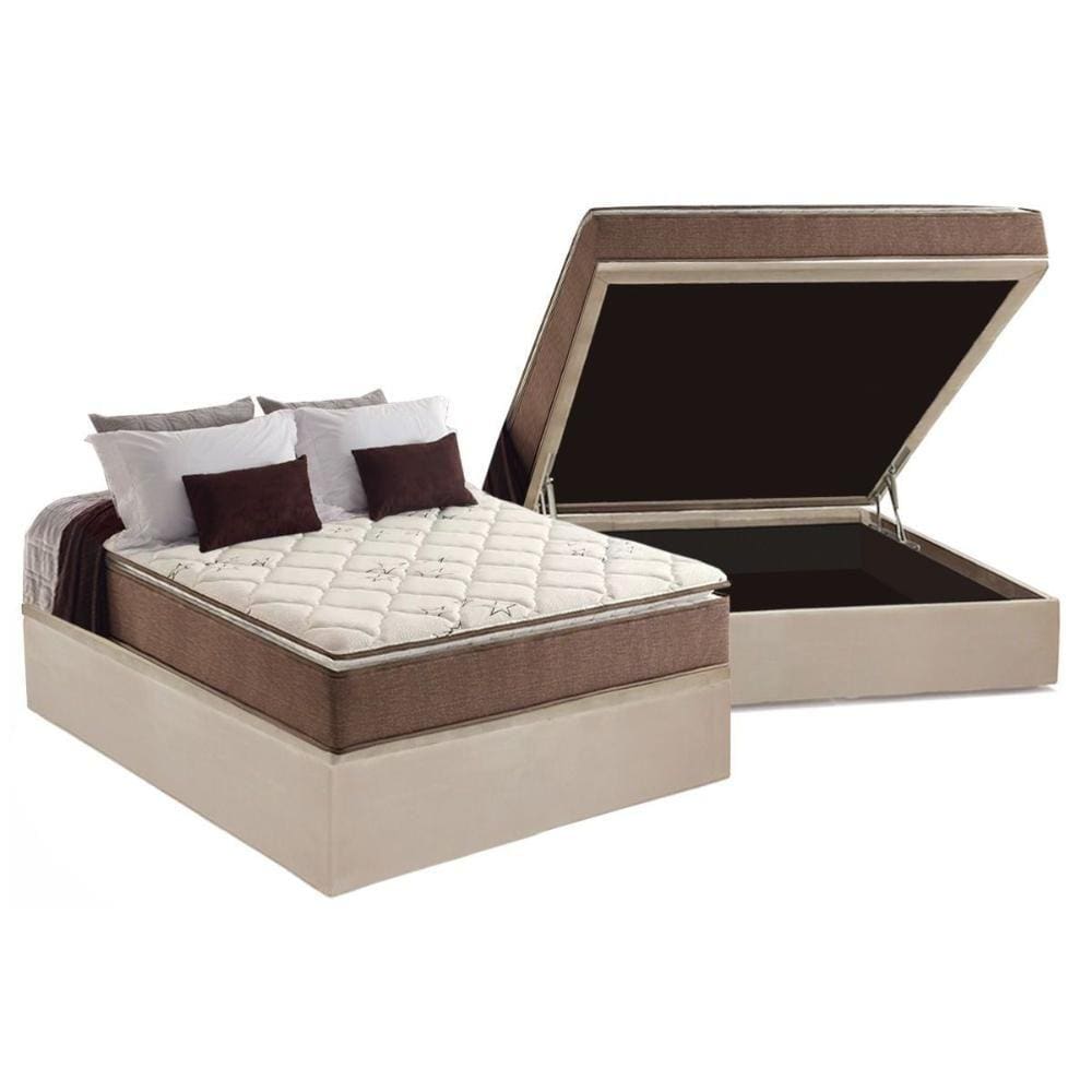 Cama Box Baú Casal: Colchão Espuma Anjos D28 / AG65 Star Pillow Top + Base CRC Suede Clean(138x188)