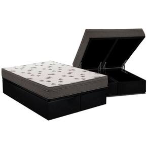 Cama Box Baú Queen: Colchão Espuma Ortobom D45 Light + Base CRC Suede Black(158x198)