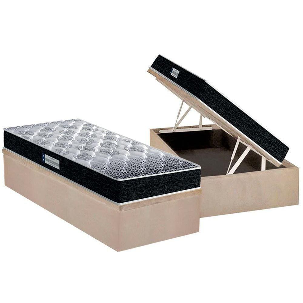 Cama Box Baú Solteiro: Colchão Ortopédico Probel D33 / EP Firmepedic ProDormir Advanced Tech1500 Double Face + Base CRC Suede Clean(88x188)
