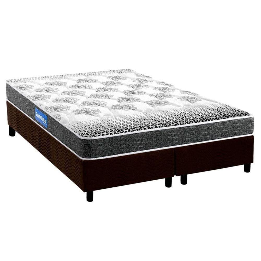 Cama Box Queen: Colchão Espuma Probel Guarda Costas Resistente Double Face + Base CRC Suede Brown(158x198)
