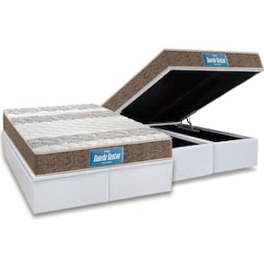 Cama Box Baú Queen: Colchão Ortopédico Probel D33 / EP Guarda Costas PróIntense Plus Double Face + Base CRC Courano White(158x198)