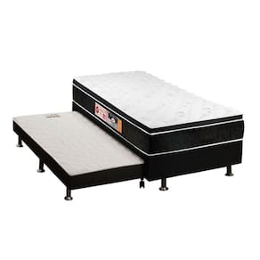 Cama Box c/Auxiliar Solteiro: Colchão Espuma Castor D33 Black e White + Base CRC Courano Black(88x188)