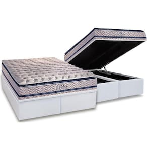 Cama Box Baú Queen: Colchão Molas MasterPocket Ensacadas Paropas Blue + Base CRC Courano White(158x198)