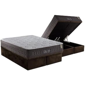 Cama Box Baú Queen: Colchão Molas MasterPocket Ensacadas Anjos New King + Base CRC Suede Brown(158x198)